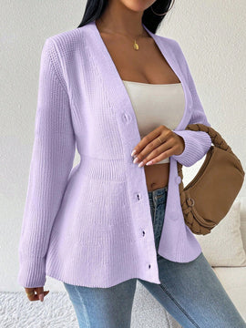 Lune cardigan elegante de mujer con cuello en v, cintura cenida y volantes en el bajo