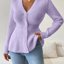 Lune cardigan elegante de mujer con cuello en v, cintura cenida y volantes en el bajo
