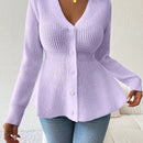 Lune cardigan elegante de mujer con cuello en v, cintura cenida y volantes en el bajo