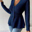 Lune cardigan elegante de mujer con cuello en v, cintura cenida y volantes en el bajo