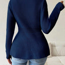 Lune cardigan elegante de mujer con cuello en v, cintura cenida y volantes en el bajo