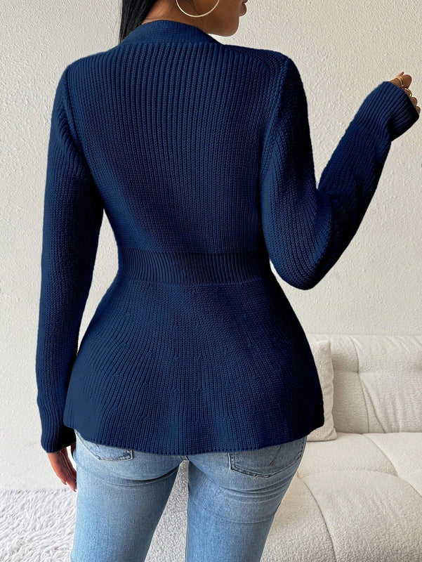 Lune cardigan elegante de mujer con cuello en v, cintura cenida y volantes en el bajo