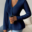 Lune cardigan elegante de mujer con cuello en v, cintura cenida y volantes en el bajo