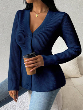 Lune cardigan elegante de mujer con cuello en v, cintura cenida y volantes en el bajo