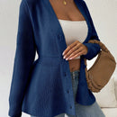 Lune cardigan elegante de mujer con cuello en v, cintura cenida y volantes en el bajo