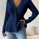 Lune cardigan elegante de mujer con cuello en v, cintura cenida y volantes en el bajo