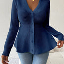 Lune cardigan elegante de mujer con cuello en v, cintura cenida y volantes en el bajo