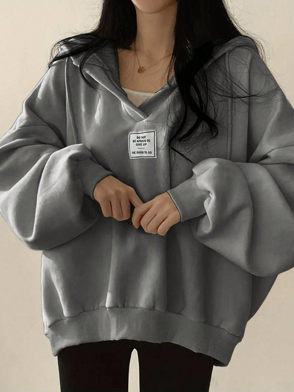 Ezwear sudadera con capucha de manga larga informal con estampado de letra, hombros caidos y cordon, para otono
