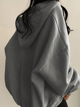 Ezwear sudadera con capucha de manga larga informal con estampado de letra, hombros caidos y cordon, para otono
