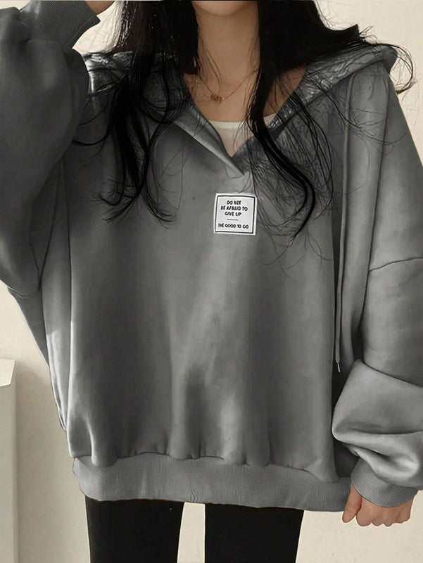 Ezwear sudadera con capucha de manga larga informal con estampado de letra, hombros caidos y cordon, para otono