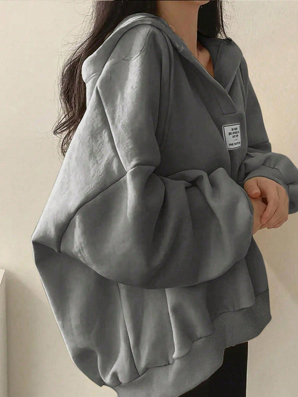 Ezwear sudadera con capucha de manga larga informal con estampado de letra, hombros caidos y cordon, para otono
