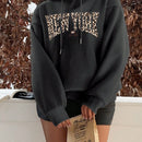 Ezwear sudadera con capucha casual y minimalista con estampado de leopardo y grafico "new york", de corte holgado y forro polar calido para mujer, para otono/invierno
