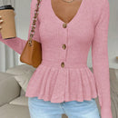 Frenchy cardigan casual de manga larga de un solo pecho con dobladillo con volantes, de color liso, para otono/invierno