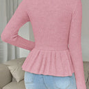 Frenchy cardigan casual de manga larga de un solo pecho con dobladillo con volantes, de color liso, para otono/invierno