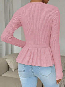 Frenchy cardigan casual de manga larga de un solo pecho con dobladillo con volantes, de color liso, para otono/invierno