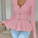 Frenchy cardigan casual de manga larga de un solo pecho con dobladillo con volantes, de color liso, para otono/invierno
