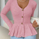 Frenchy cardigan casual de manga larga de un solo pecho con dobladillo con volantes, de color liso, para otono/invierno