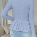 Frenchy cardigan casual de manga larga de un solo pecho con dobladillo con volantes, de color liso, para otono/invierno
