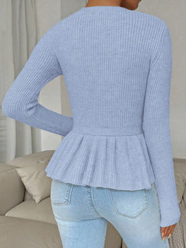 Frenchy cardigan casual de manga larga de un solo pecho con dobladillo con volantes, de color liso, para otono/invierno