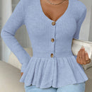 Frenchy cardigan casual de manga larga de un solo pecho con dobladillo con volantes, de color liso, para otono/invierno
