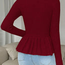 Frenchy cardigan casual de manga larga de un solo pecho con dobladillo con volantes, de color liso, para otono/invierno