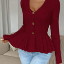 Frenchy cardigan casual de manga larga de un solo pecho con dobladillo con volantes, de color liso, para otono/invierno