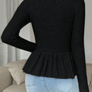 Frenchy cardigan casual de manga larga de un solo pecho con dobladillo con volantes, de color liso, para otono/invierno