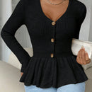 Frenchy cardigan casual de manga larga de un solo pecho con dobladillo con volantes, de color liso, para otono/invierno