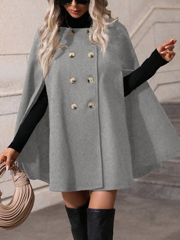 Clasi abrigo suelto con doble botonadura de moda para mujer en otono