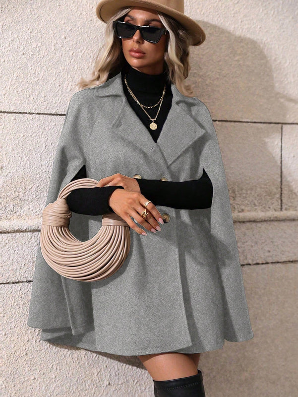 Clasi abrigo suelto con doble botonadura de moda para mujer en otono