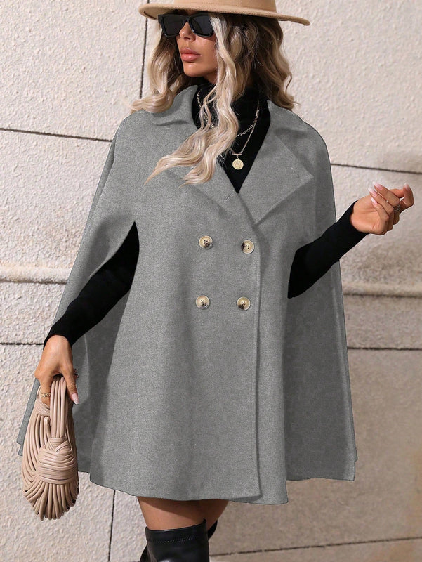 Clasi abrigo suelto con doble botonadura de moda para mujer en otono