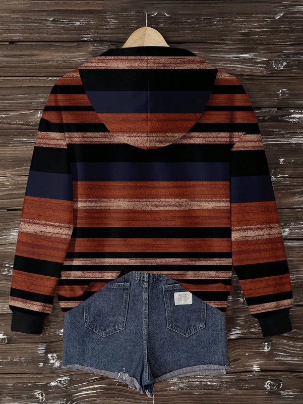Lune sudadera con capucha de estampado floral vintage todo sobre en estilo minimalista casual, adecuada para otono/invierno
