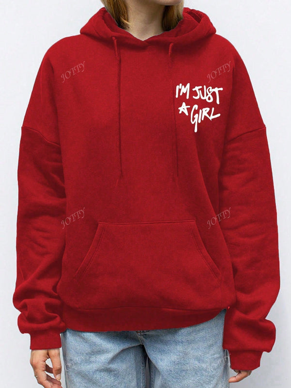 Sudadera con capucha de mujer con estampado de eslogan y hombros caidos