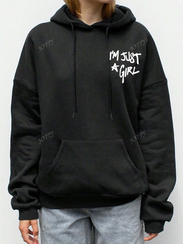 Sudadera con capucha de mujer con estampado de eslogan y hombros caidos