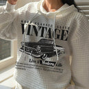Ezwear sudadera con capucha holgada de manga larga con estampado vintage de coche minimalista casual para mujer, otono/invierno