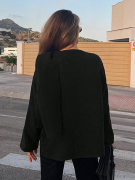 Essnce chaqueta de lana negra holgada y versatil para uso casual y de aeropuerto, diseno de bufanda de una pieza, chaqueta de cardigan corta de lana calida para el invierno, tendencia de moda otono 2024