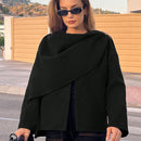 Essnce chaqueta de lana negra holgada y versatil para uso casual y de aeropuerto, diseno de bufanda de una pieza, chaqueta de cardigan corta de lana calida para el invierno, tendencia de moda otono 2024