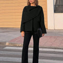 Essnce chaqueta de lana negra holgada y versatil para uso casual y de aeropuerto, diseno de bufanda de una pieza, chaqueta de cardigan corta de lana calida para el invierno, tendencia de moda otono 2024