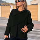 Essnce chaqueta de lana negra holgada y versatil para uso casual y de aeropuerto, diseno de bufanda de una pieza, chaqueta de cardigan corta de lana calida para el invierno, tendencia de moda otono 2024