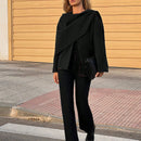 Essnce chaqueta de lana negra holgada y versatil para uso casual y de aeropuerto, diseno de bufanda de una pieza, chaqueta de cardigan corta de lana calida para el invierno, tendencia de moda otono 2024