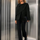 Essnce chaqueta de lana negra holgada y versatil para uso casual y de aeropuerto, diseno de bufanda de una pieza, chaqueta de cardigan corta de lana calida para el invierno, tendencia de moda otono 2024