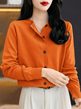 Essnce cardigan suelto y casual de mujer de un solo abotonado, de color liso, manga larga, para otono/invierno