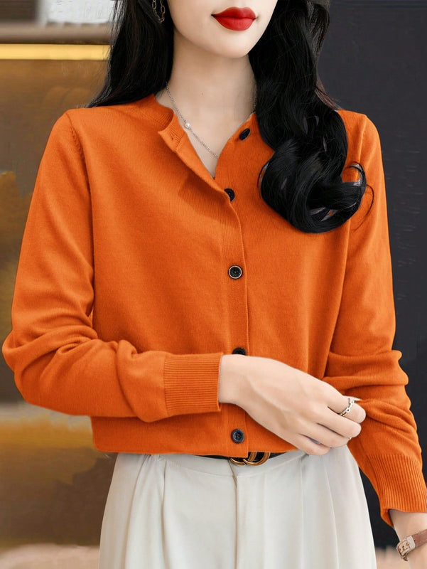 Essnce cardigan suelto y casual de mujer de un solo abotonado, de color liso, manga larga, para otono/invierno