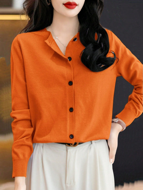 Essnce cardigan suelto y casual de mujer de un solo abotonado, de color liso, manga larga, para otono/invierno
