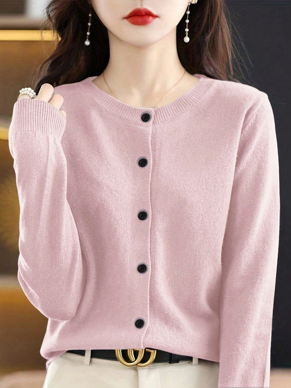 Essnce cardigan suelto y casual de mujer de un solo abotonado, de color liso, manga larga, para otono/invierno