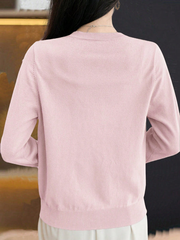 Essnce cardigan suelto y casual de mujer de un solo abotonado, de color liso, manga larga, para otono/invierno