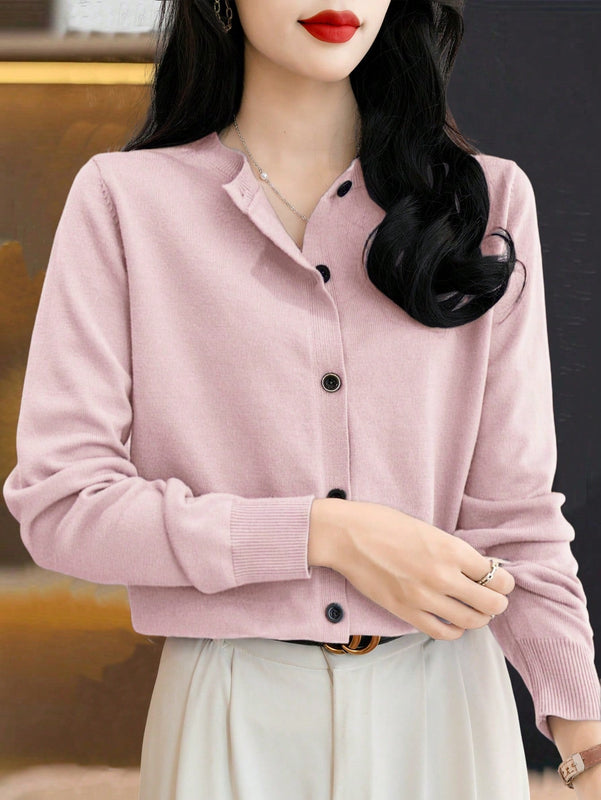 Essnce cardigan suelto y casual de mujer de un solo abotonado, de color liso, manga larga, para otono/invierno
