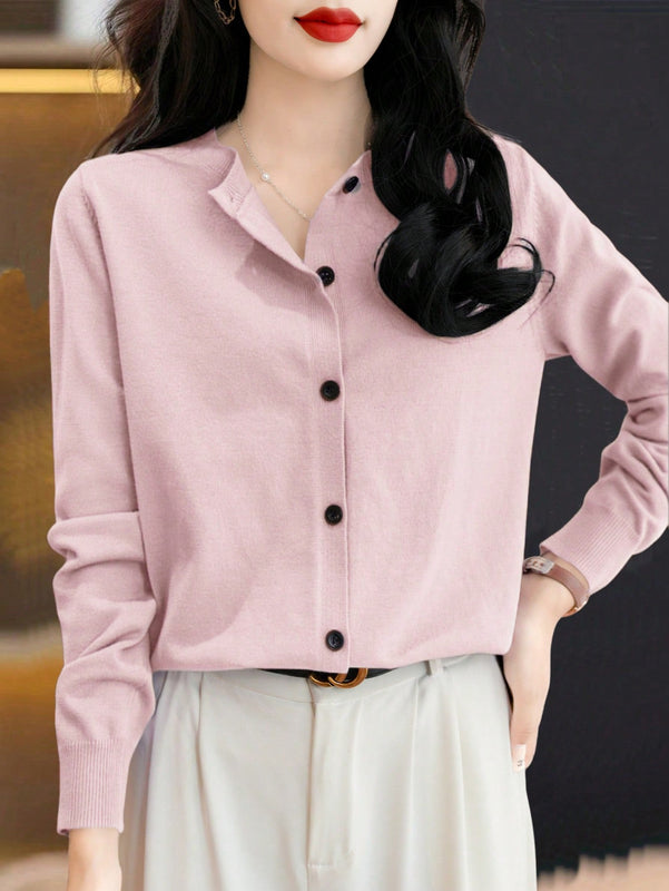 Essnce cardigan suelto y casual de mujer de un solo abotonado, de color liso, manga larga, para otono/invierno