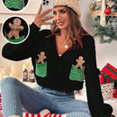 Essnce cardigan de manga larga con grafico de hombre de jengibre minimalista y casual para mujer, navidad