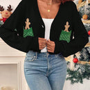 Essnce cardigan de manga larga con grafico de hombre de jengibre minimalista y casual para mujer, navidad